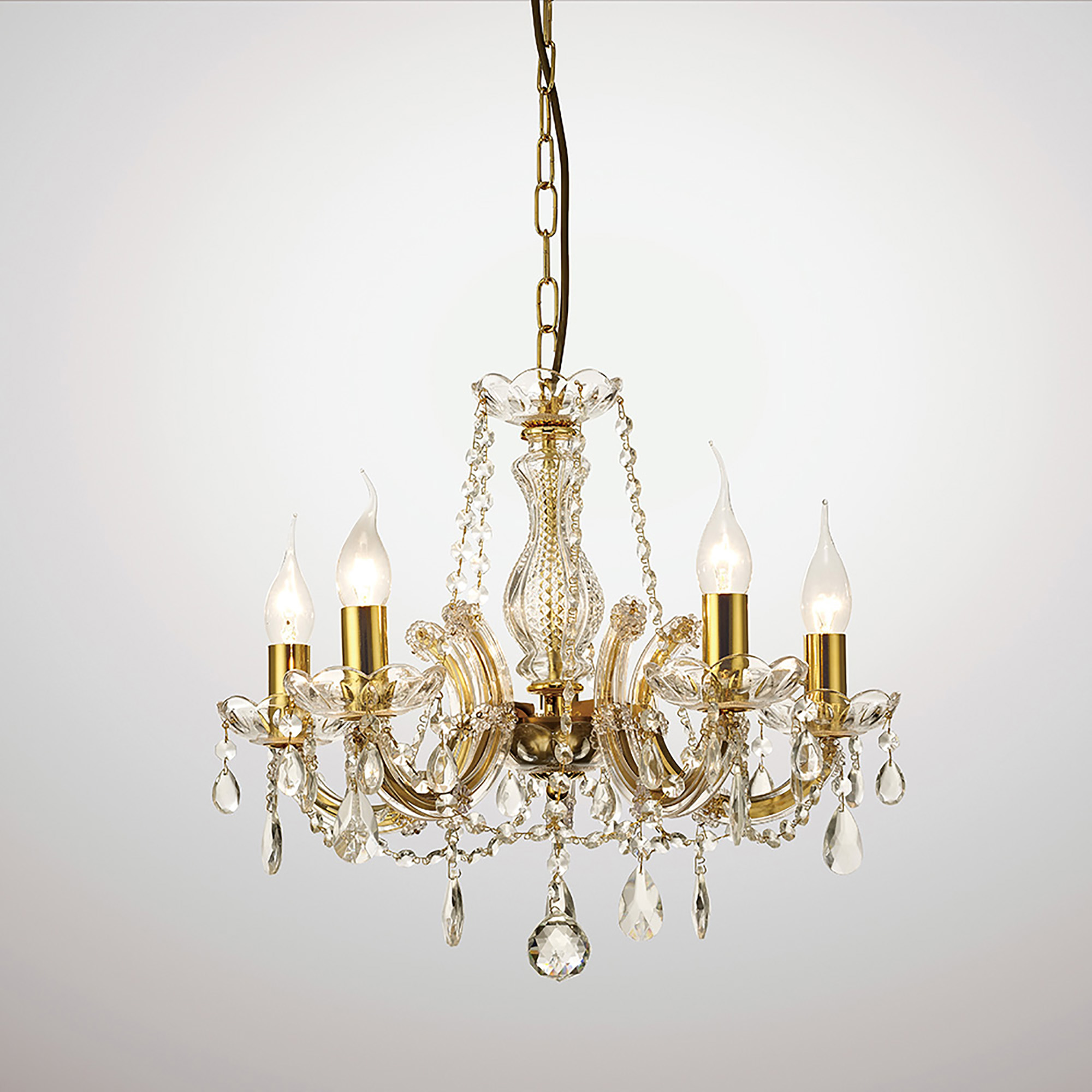 D0021  Gabrielle Glass Chandelier 5 Light (Glass Sconce) Polished Brass